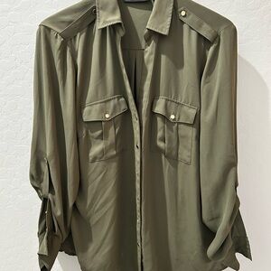 New York & Company Khaki Button Down Blouse